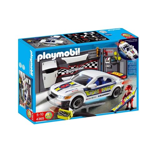 Hvid Playmobil racerbil med værksted 4365