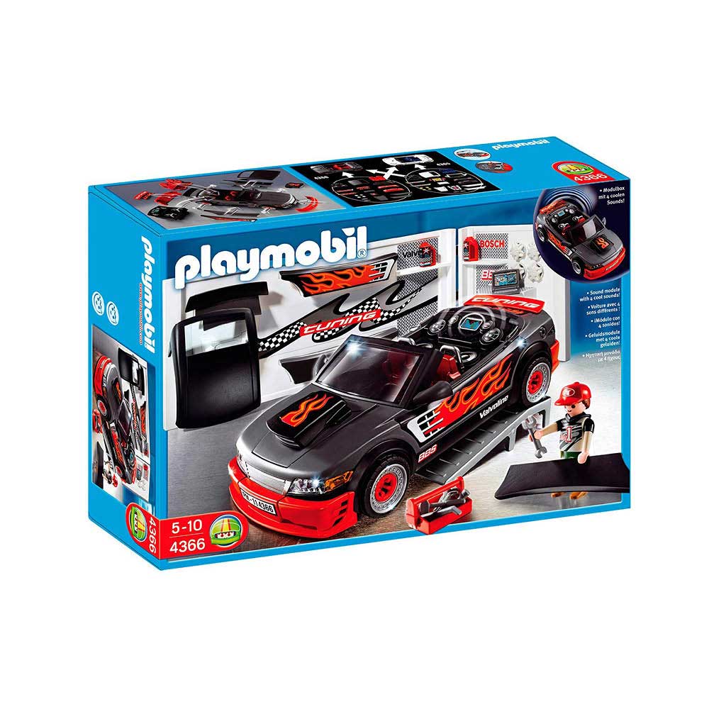 Playmobil sort racerbil med værksted 4366