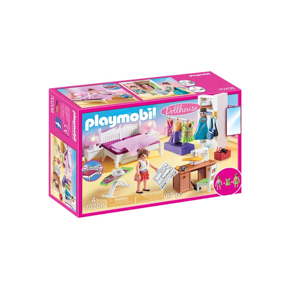 Playmobil dukkehus soveværelse med systue 70208 kasse