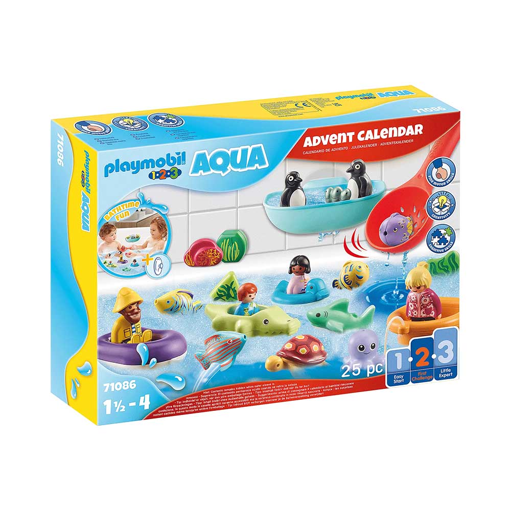 Playmobil 1-2-3 julekalender med badelegetøj 71086 kasse